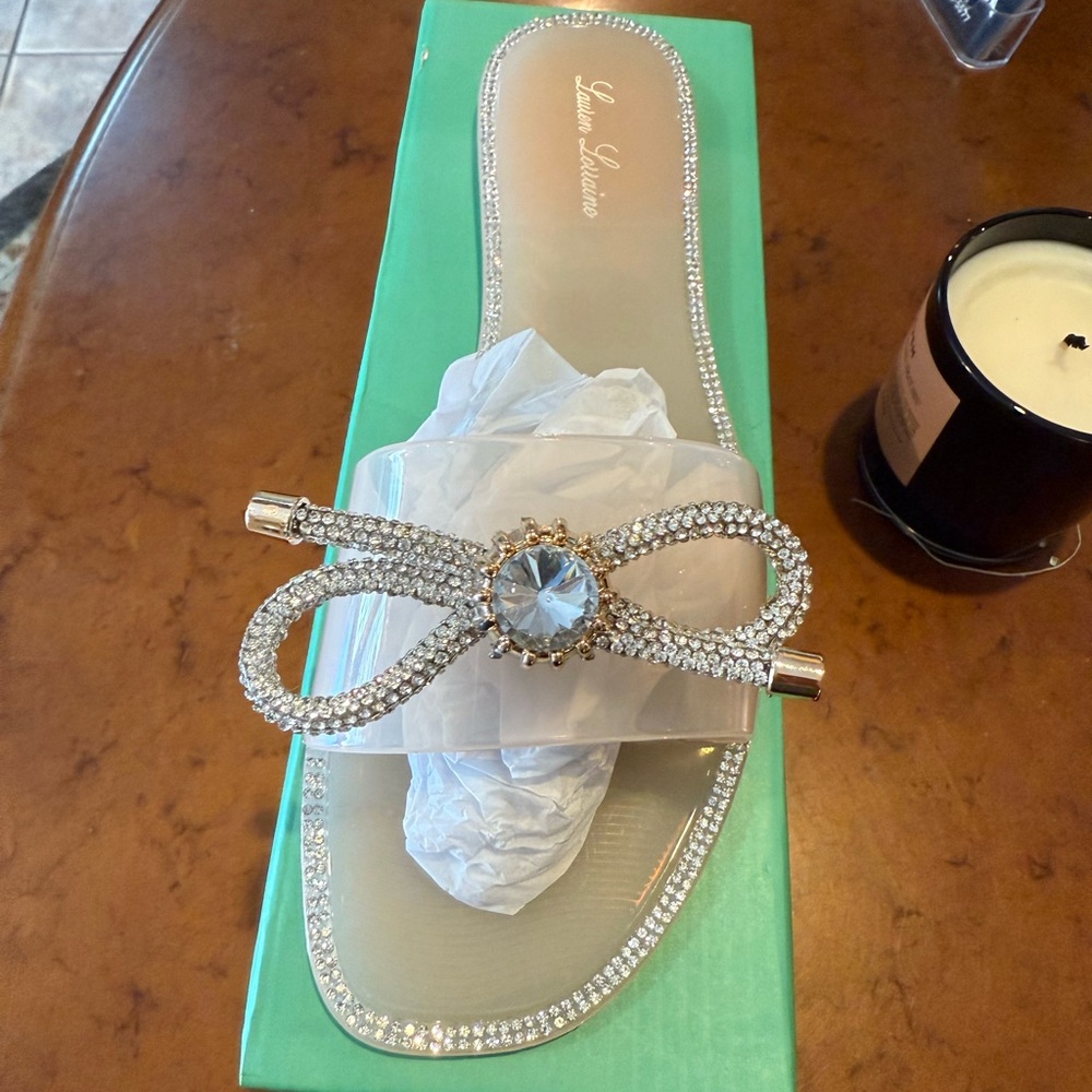 Lauren Lorraine Breeze Blush Rhinestone Slide Sandals – Size 8.5
